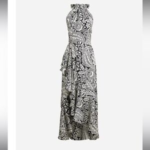 J. Crew Black and White Asymmetrical Ruffled Maxi Dress